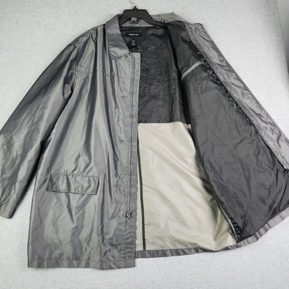Claiborne Jacket Mens XL Gray Fully Lined Classic Collared Snap Front Inside Zip